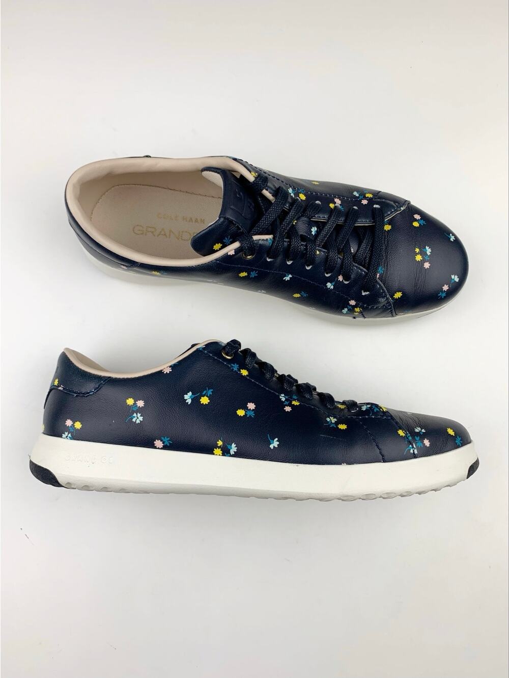 Cole Haan Grand Pro Casual Sneakers Blue Floral Leather Lace Up Women's 8.5
